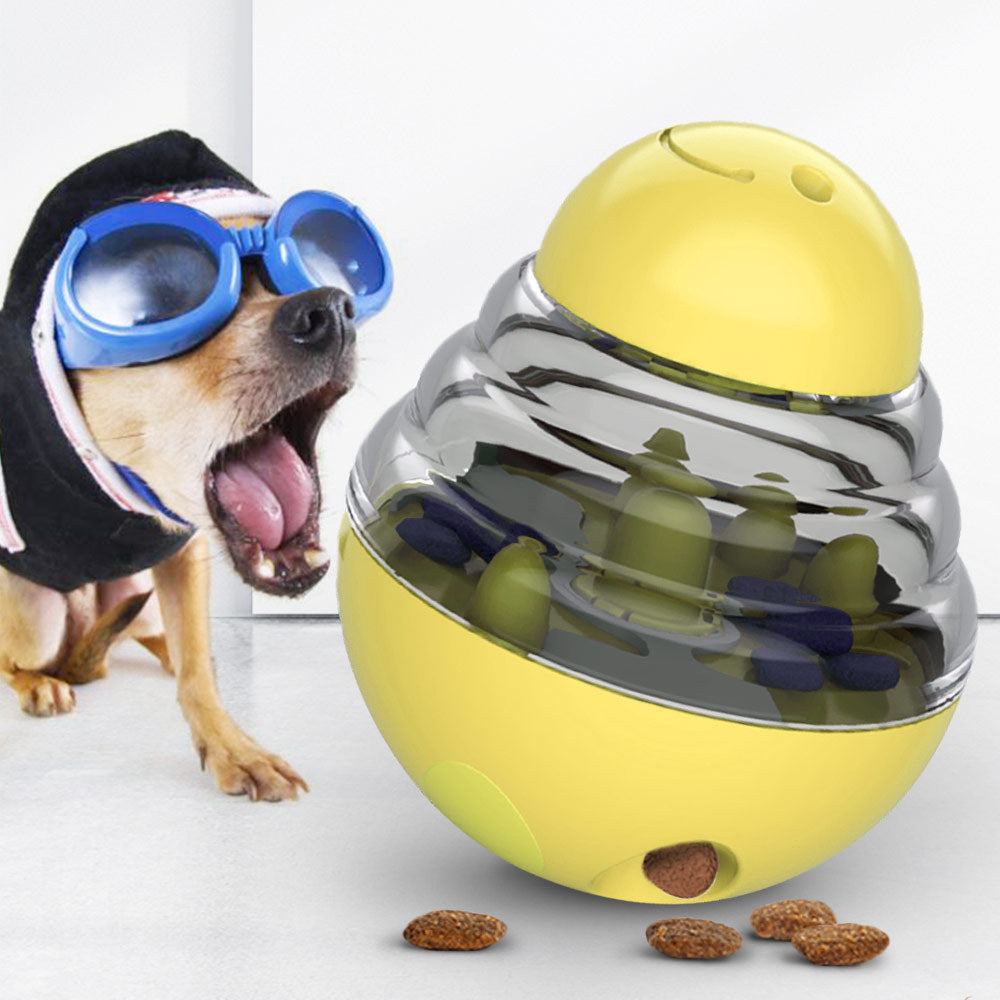Interactive Cat Food Dispensing Toy with Wobbling Robot or Tumbler Design and Slow Release