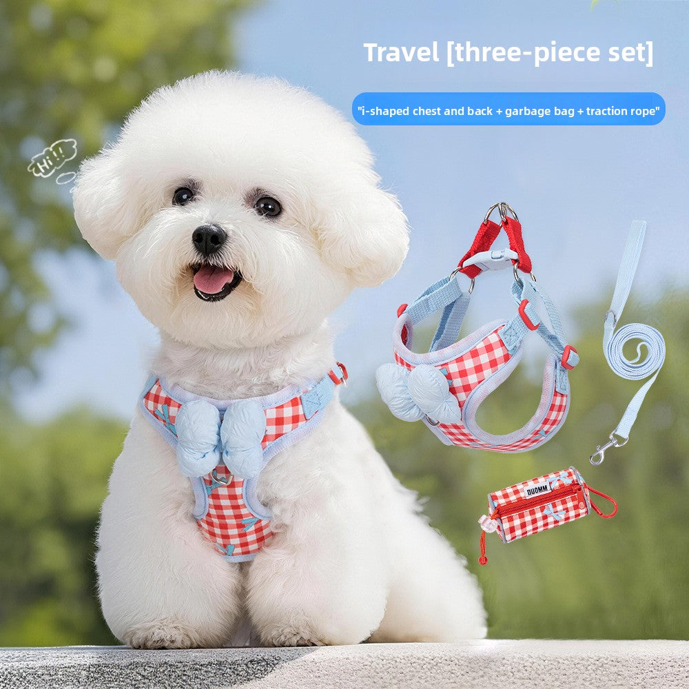 Plaid dog harness and lead with bow, 4 sizes available