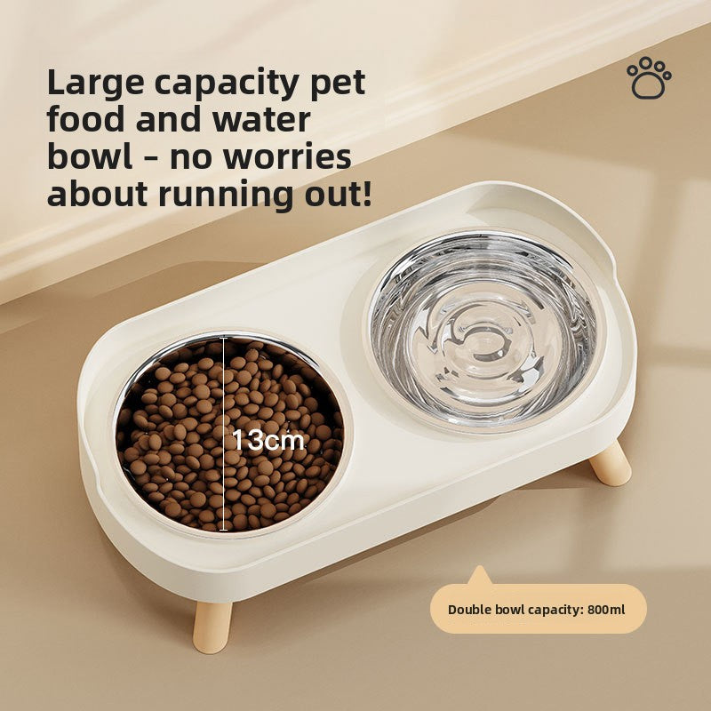 Anti-Spill Double Pet Bowl in Stainless Steel, Plastic or Ceramic with Raised Stand