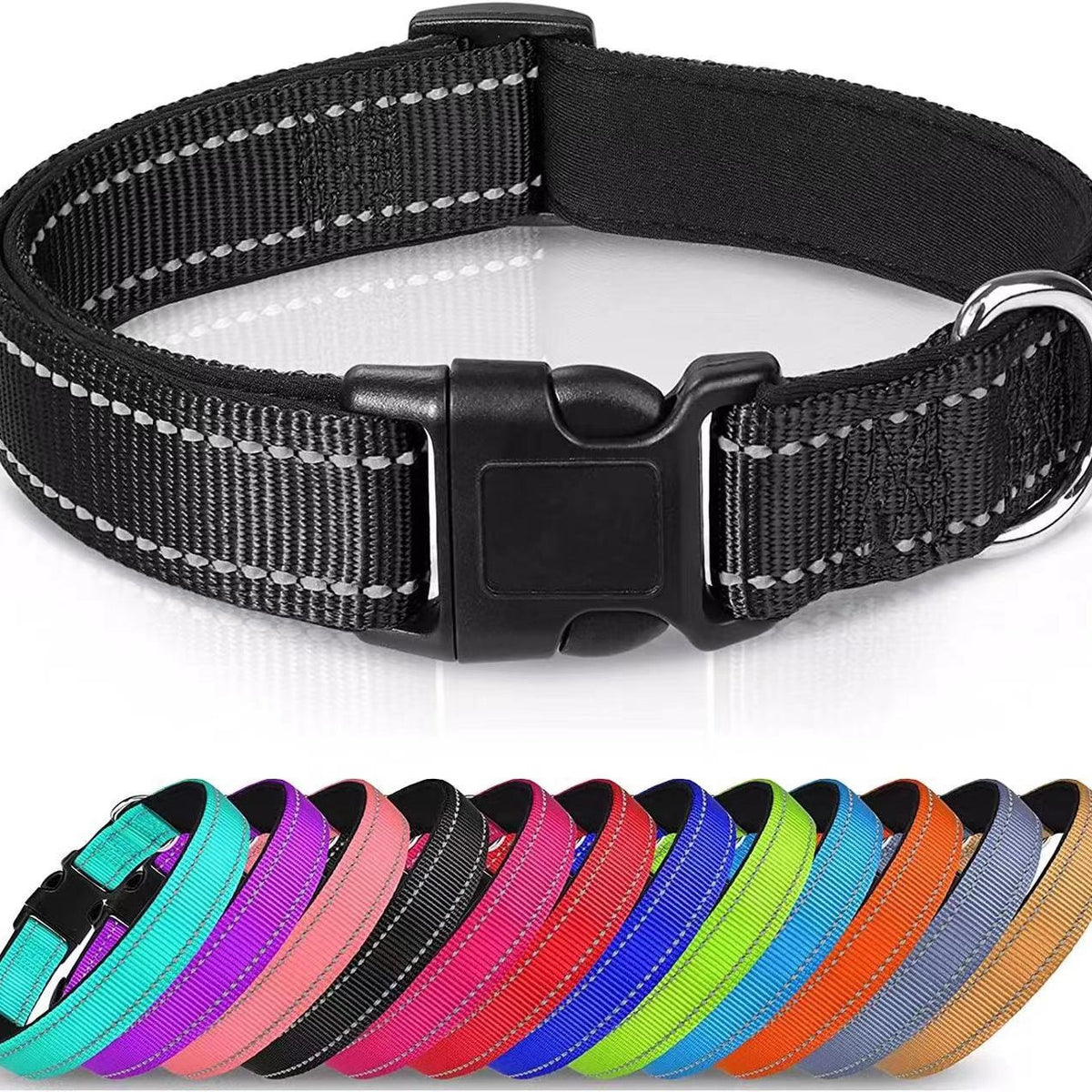 Adjustable buckle pet collar in bright colours for dogs, view 1