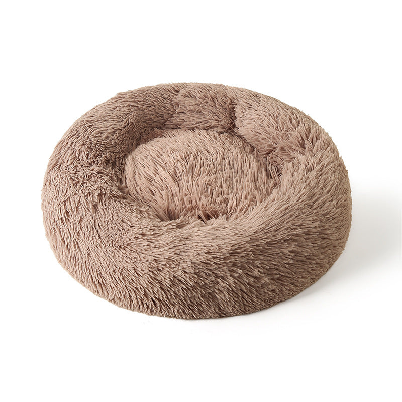 Light grey round plush pet bed with deep nest shape, photo 9