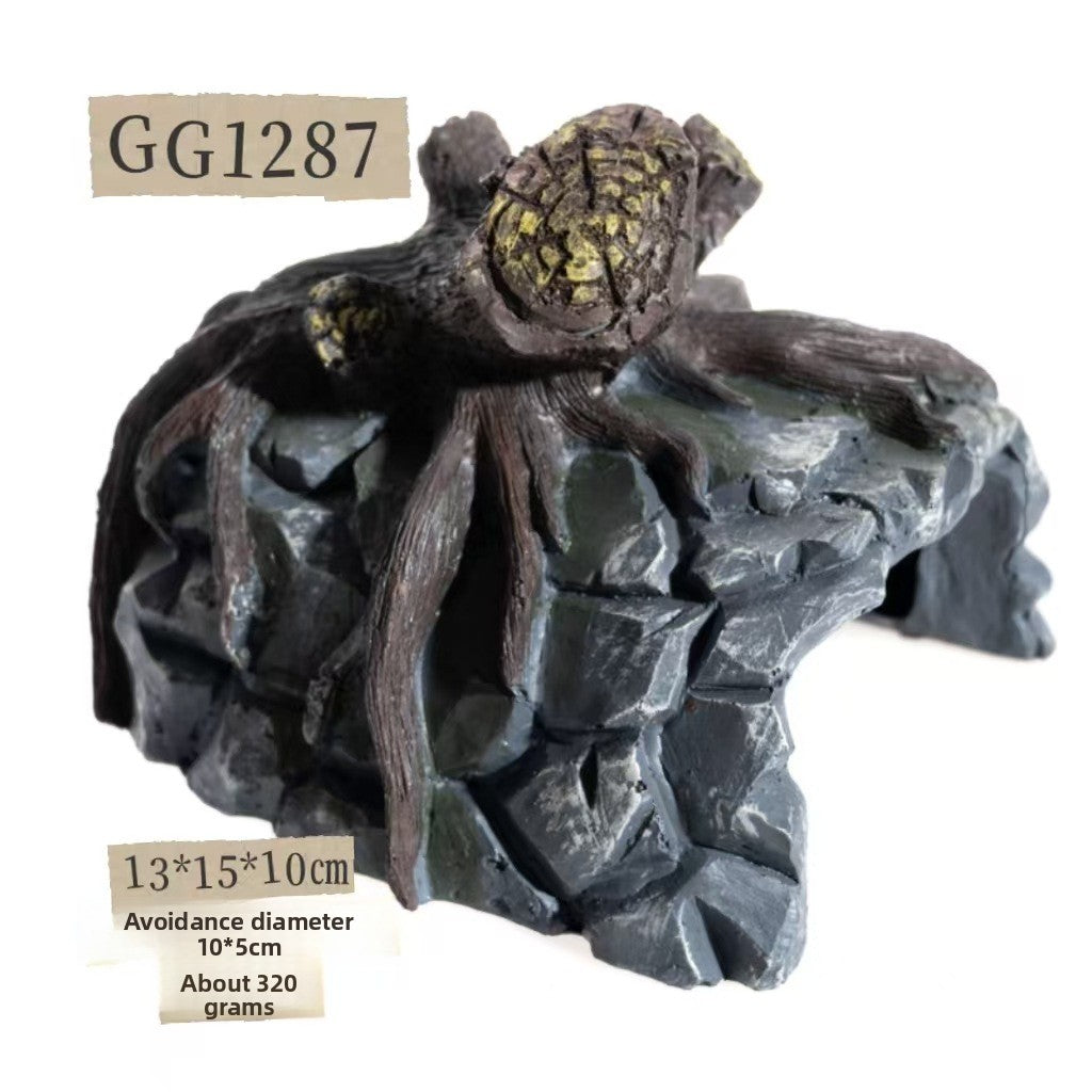 Resin rock turtle basking platform and reptile hide in Style GG1287