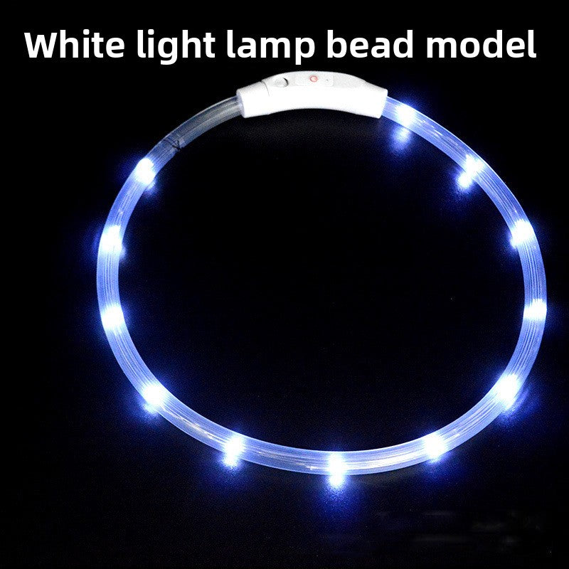 USB rechargeable LED silicone dog collar in Red Fibre Optic, front view