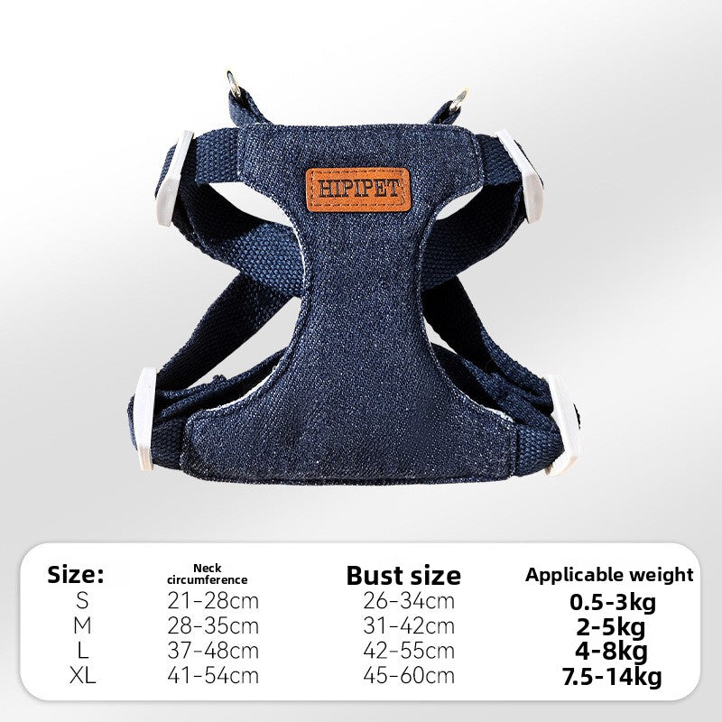 Denim harness and lead set with fun prints, available from Pet Royale UK