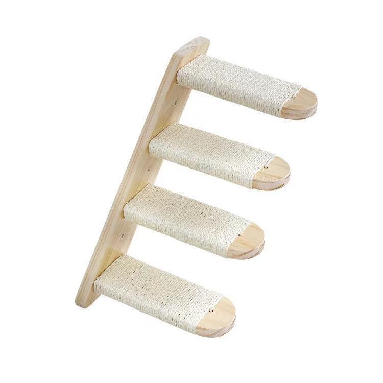 Solid wood wall-mounted cat climbing steps with sisal rope, photo 5