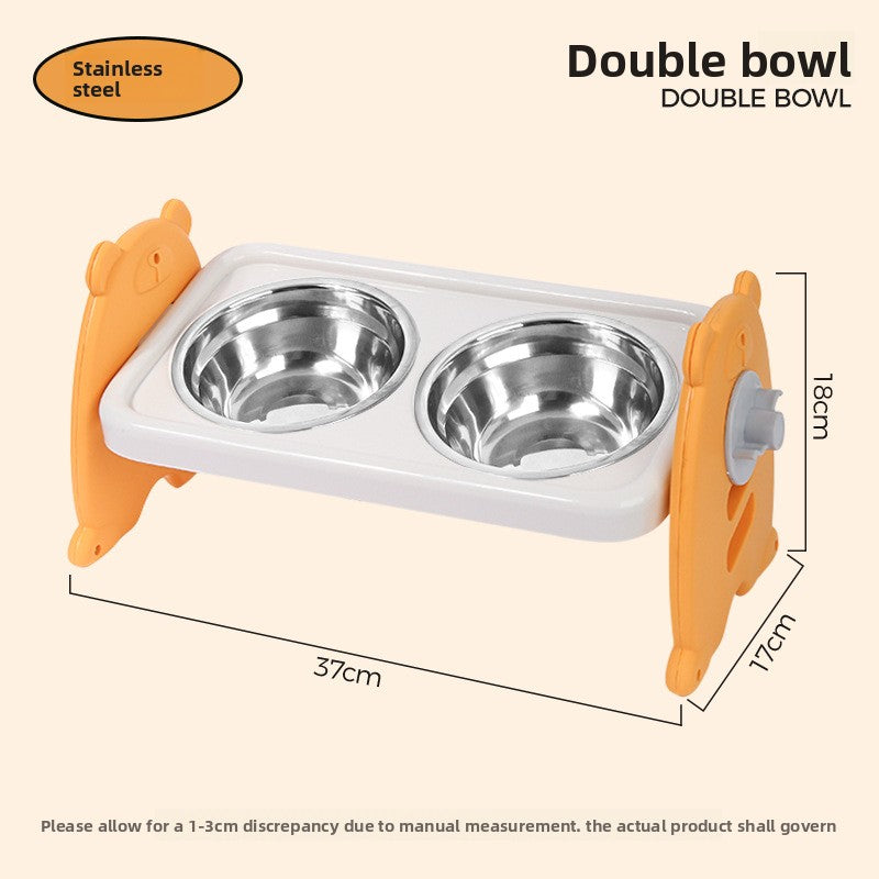 Adjustable Height Stainless Steel Raised Pet Bowl with Non-Slip Base in Single or Double