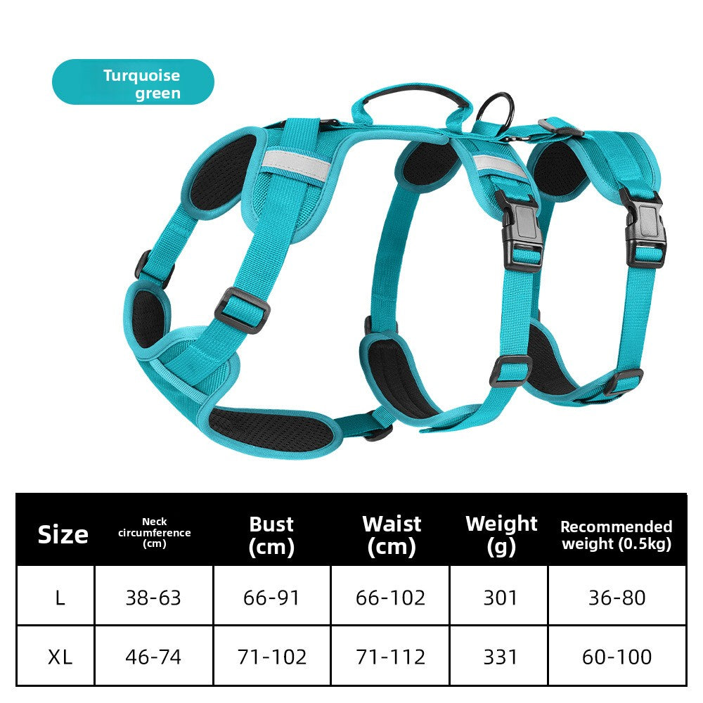 Escape-resistant reflective harness for larger dogs, 2 sizes available