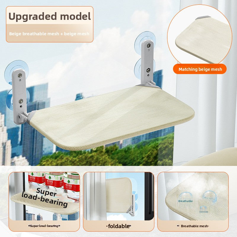 Beige foldable cat window hammock with suction cup fixings, photo 6