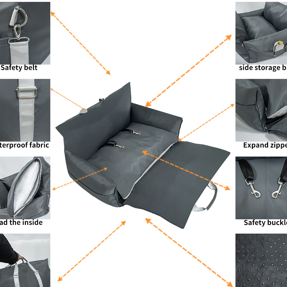 Portable soft pet travel bed with mesh sides and shoulder strap