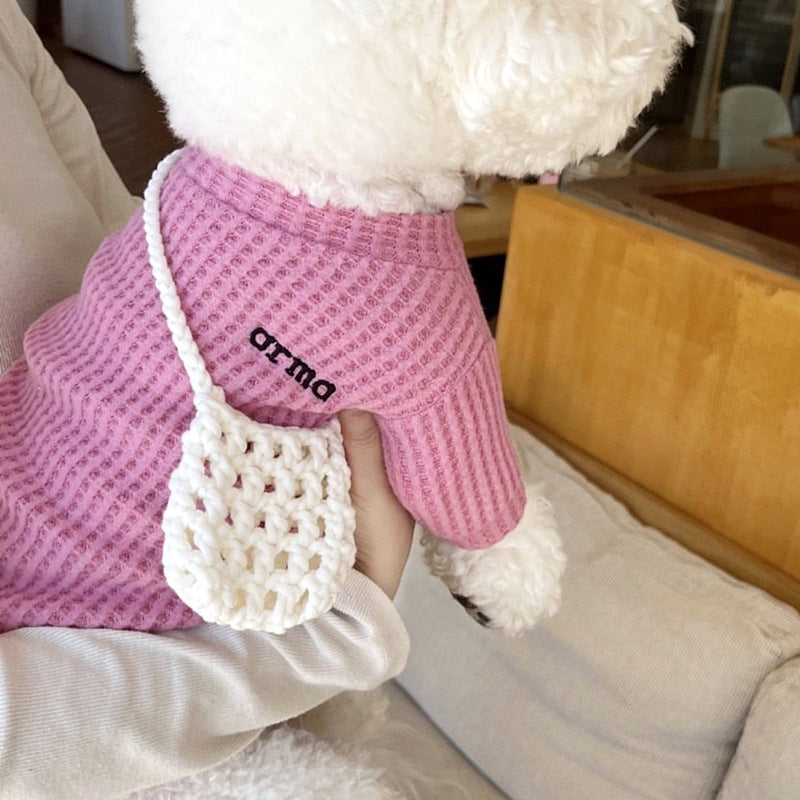 Breathable waffle knit shirt for small dogs and cats in Off-White, side view