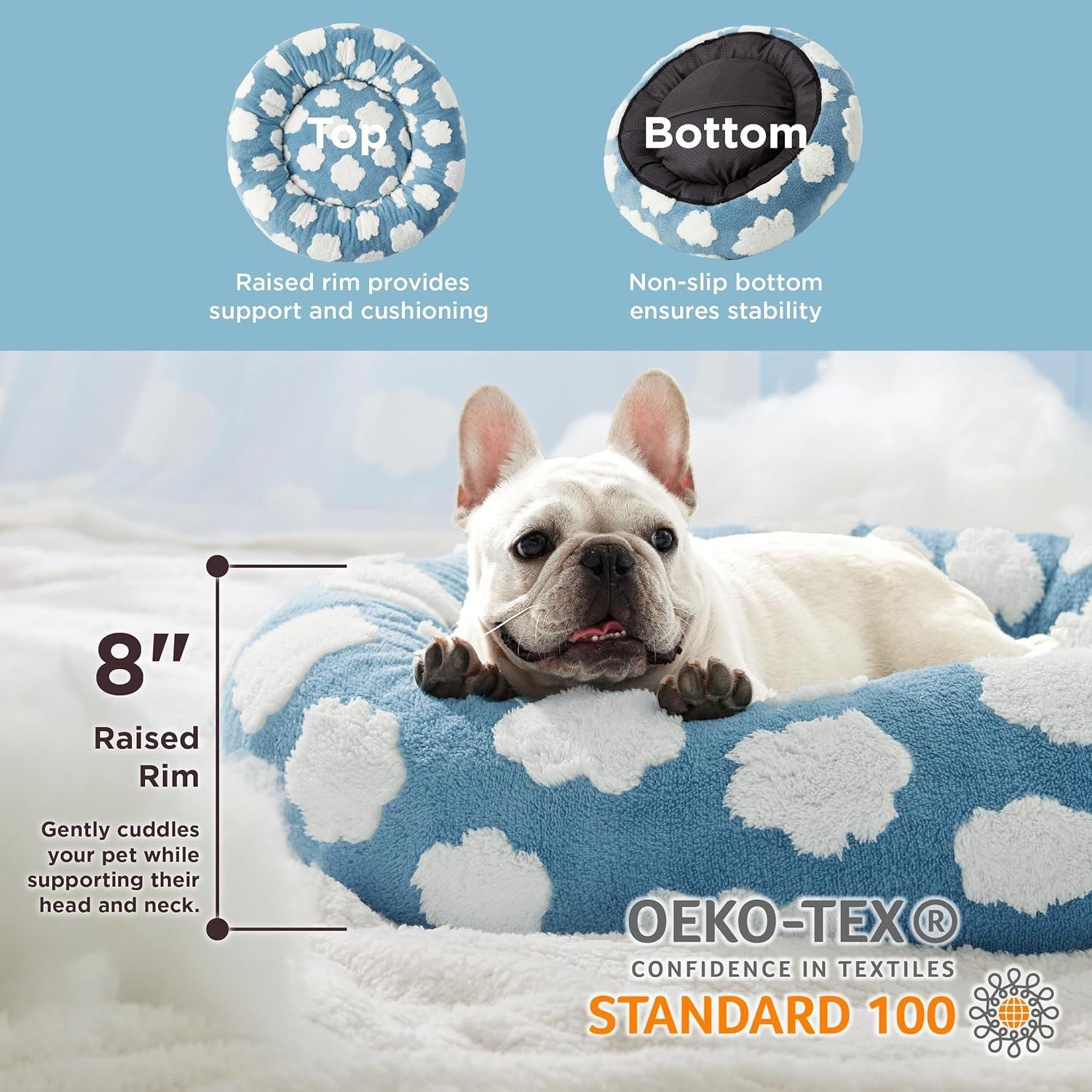 Round printed pet bed with raised sides, photo 2 of 28