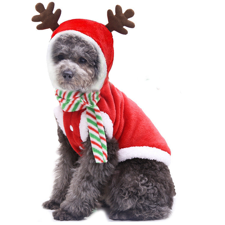 Flannel Christmas antler hooded pet costume in Antler Hood, side view