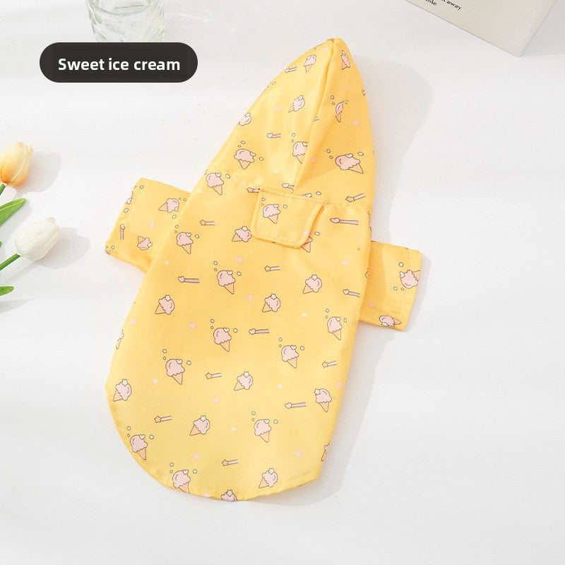 Waterproof dog raincoat with cartoon print in Travel Bear, showing size and shape