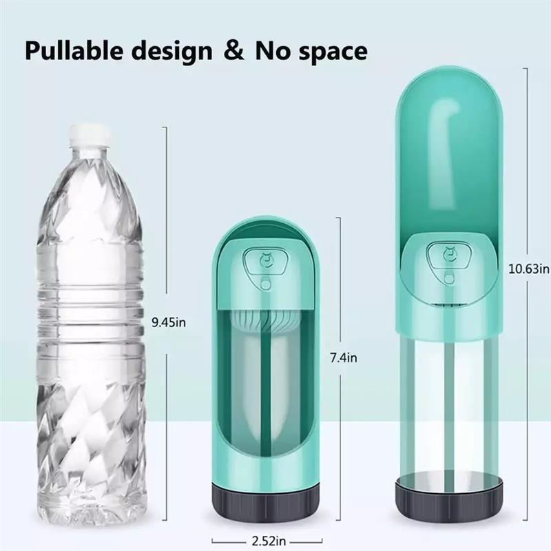 Portable Dog Water Bottle, 300ml Travel Bottle with Built-In Bowl and Filter Options