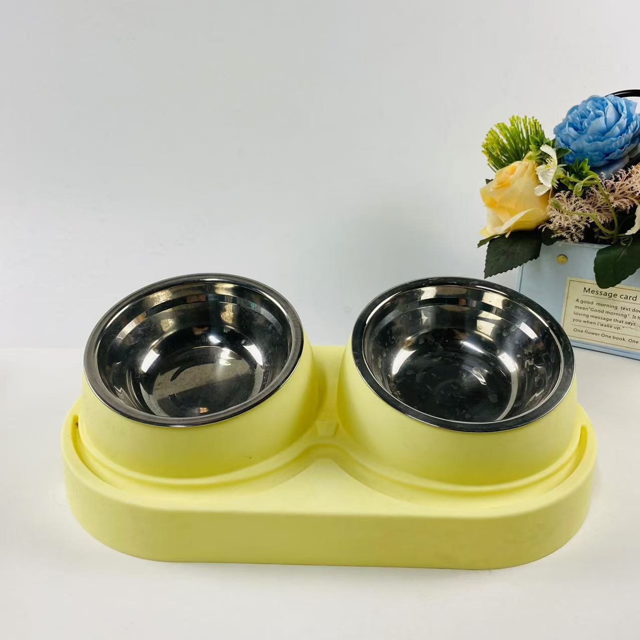 Cat Face Dual Pet Bowl, Stainless Steel or Ceramic