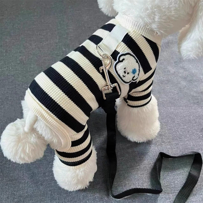 Striped four leg dog top with lead ring, available in 2 colours, image 1