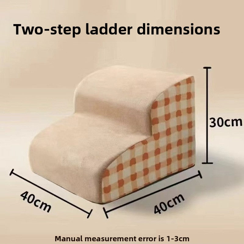 Two-step foam pet stairs with plaid cover, photo 4 of 11