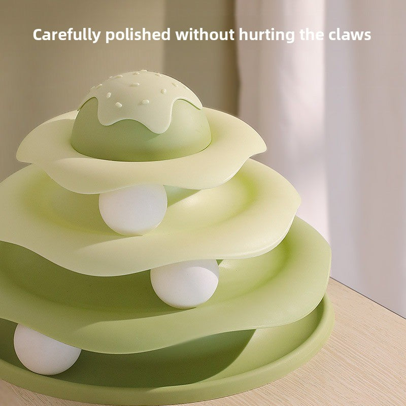 Three-tier interactive cat play tower with rolling balls