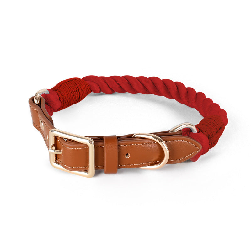 Handmade woven cotton dog collar in navy blue