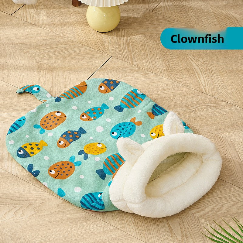 Semi-enclosed cat sleeping bag bed with fun animal print, product image 7