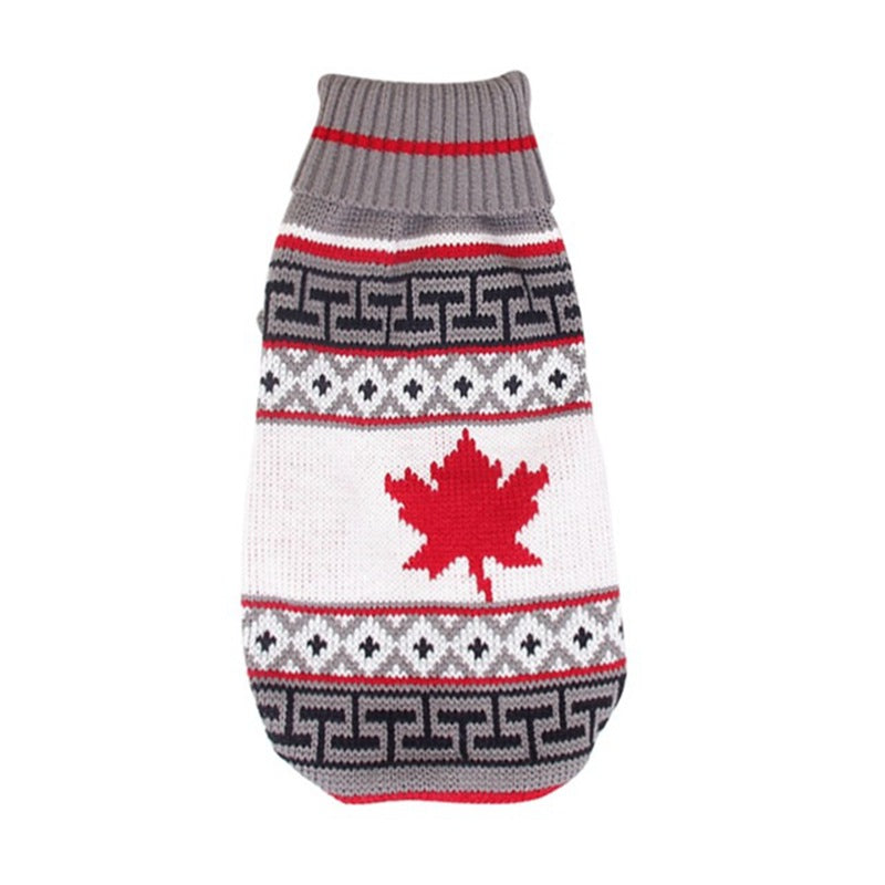 Knitted Christmas pet jumpers in reindeer, snowflake and leaf patterns