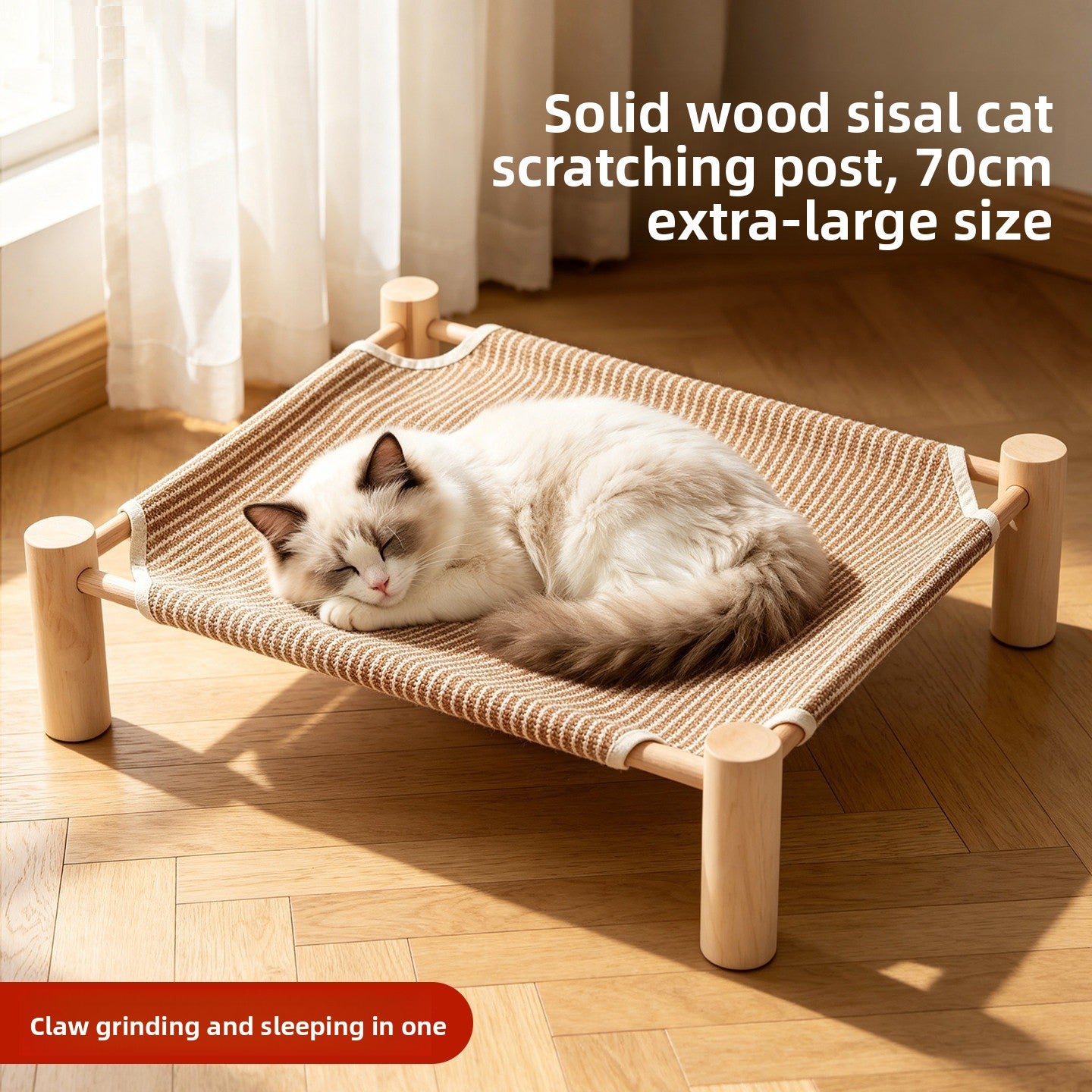 Solid Wood Elevated Pet Bed with Washable Pad, Raised Platform