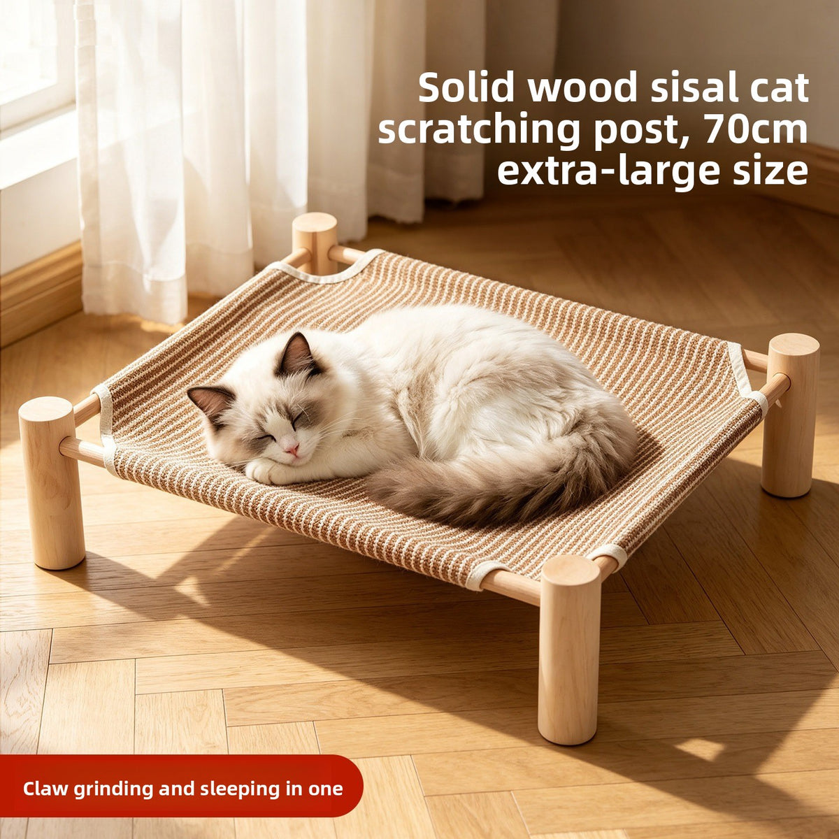 Solid Wood Elevated Pet Bed with Washable Pad, Raised Platform
