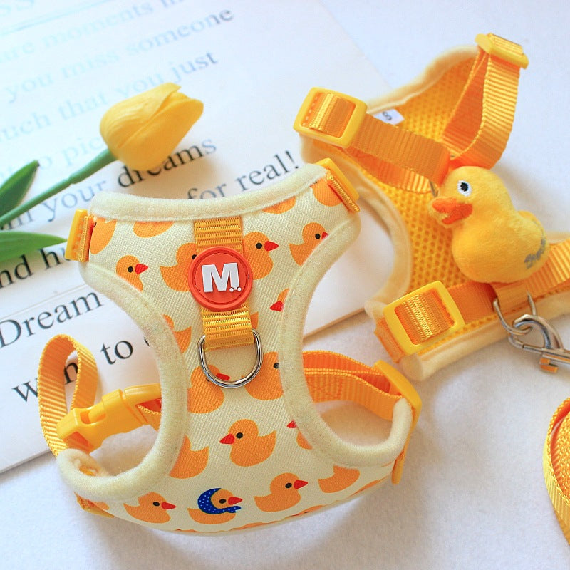 Cute duck dog harness and lead set in Happy Elephant with Lead, close-up detail