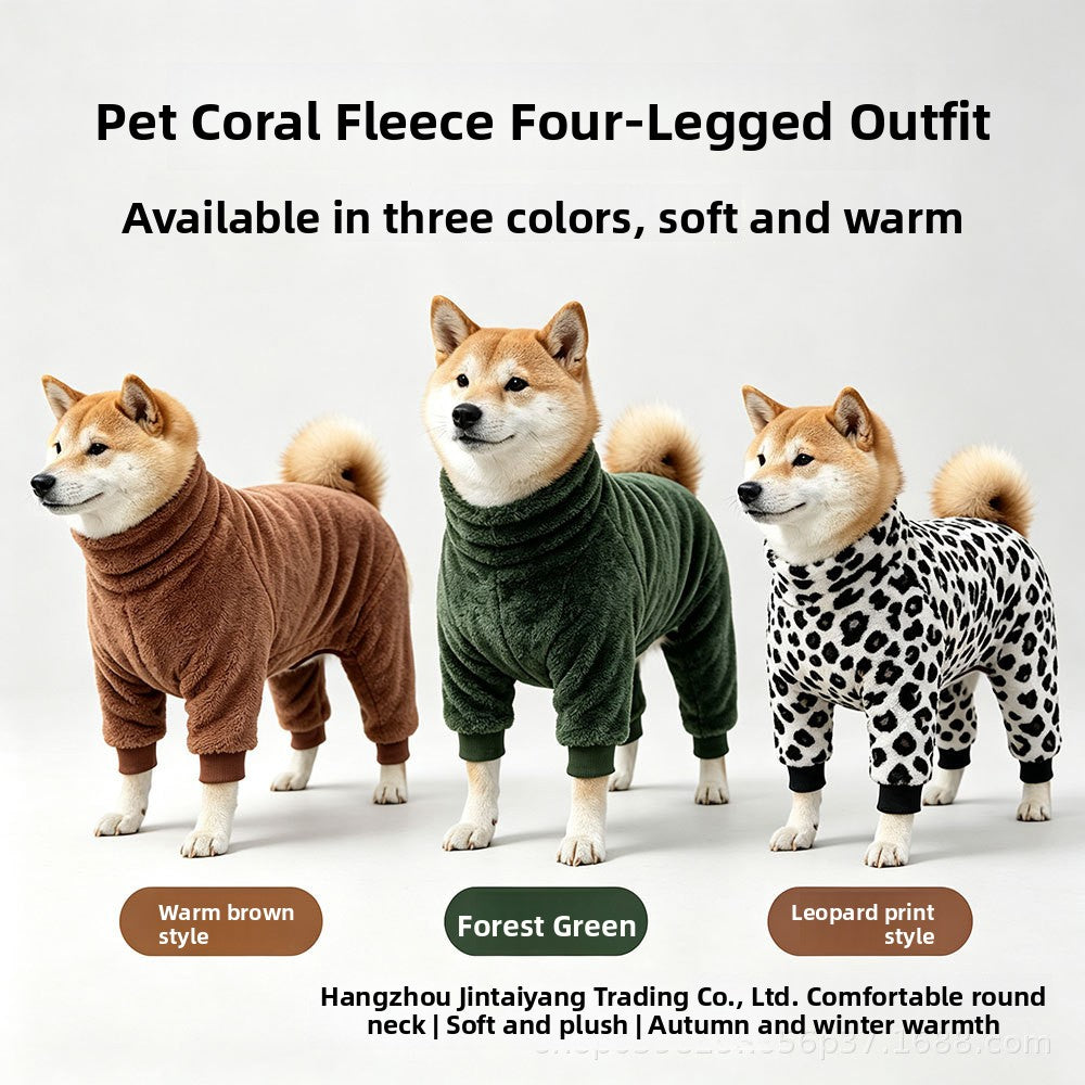 Plush four leg dog jumpsuits in five winter colours