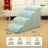 Khaki four-step pet stairs beside a high bed