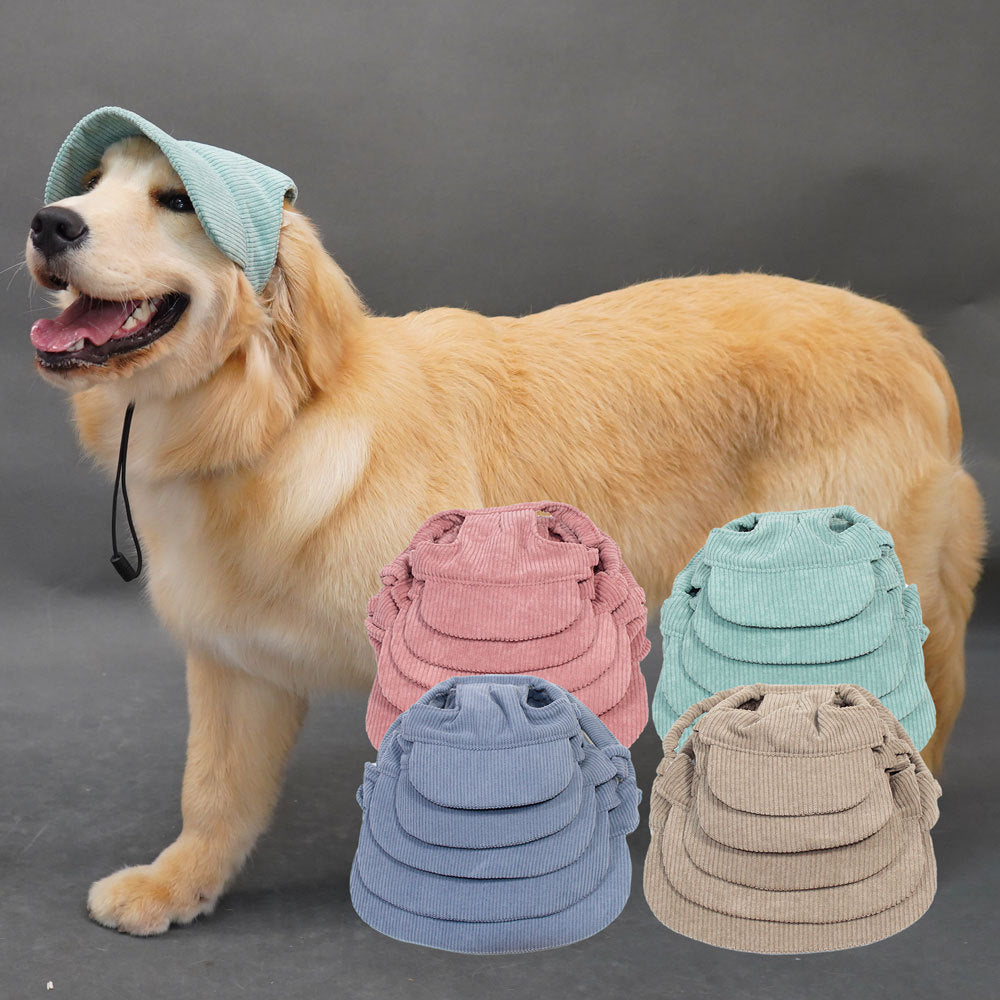 Dog baseball cap with ear openings in Corduroy Green, front view