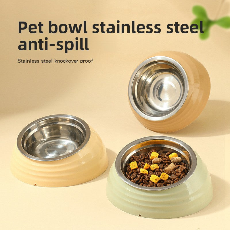 Slanted pet food bowl with stainless steel insert in light green, view 1