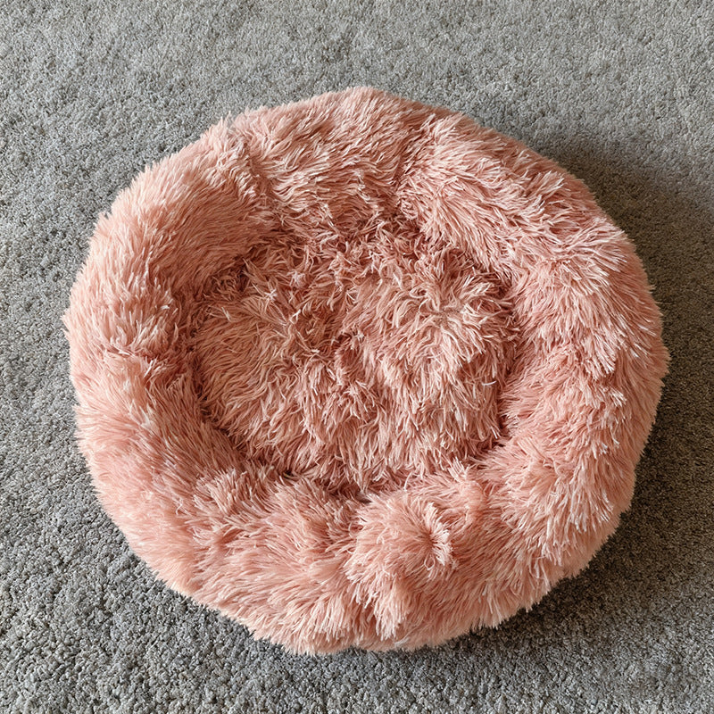 Soft round plush winter pet bed for cats, photo 19 of 47