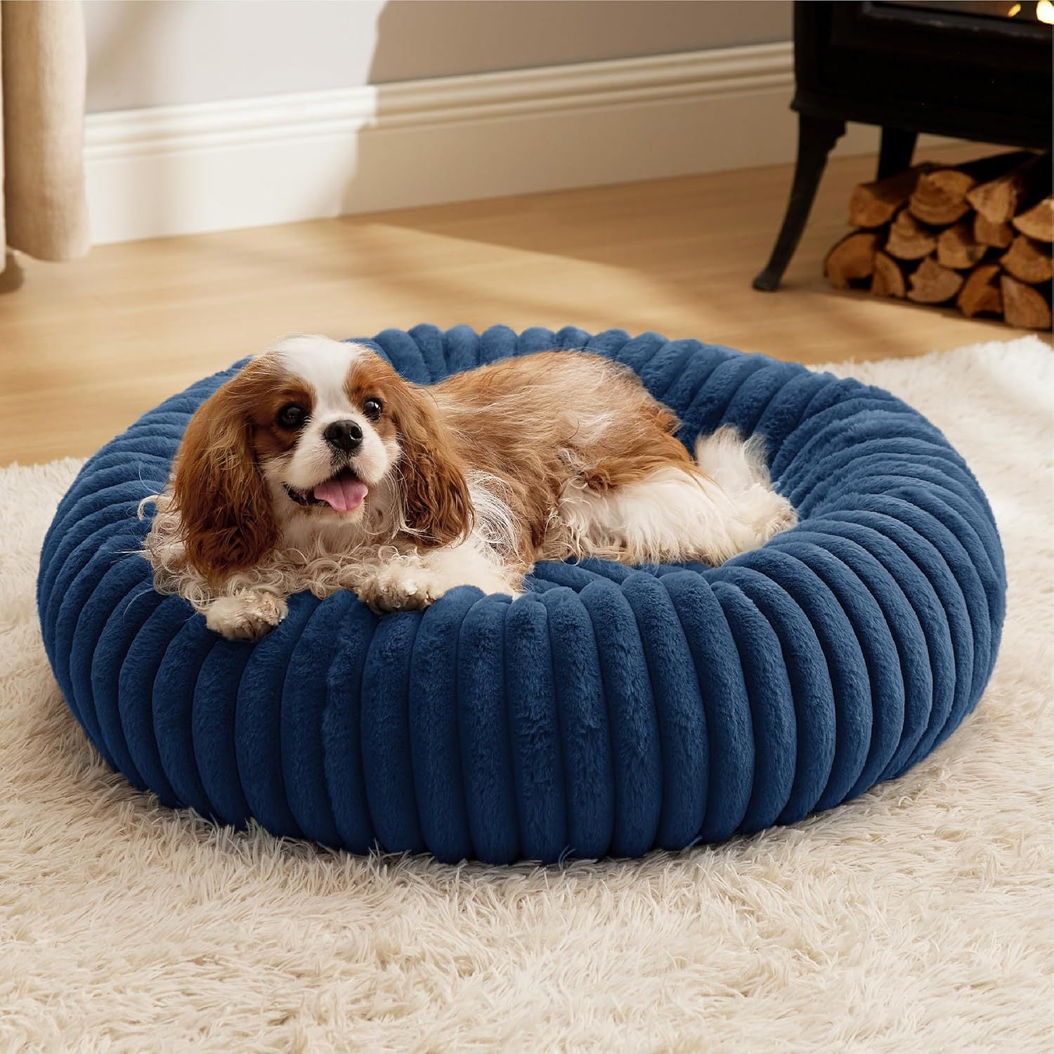 Calming Round Plush Pet Bed, Fluffy Donut Nest for Dogs and Cats