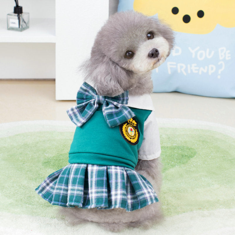 College style dog T-shirt in polyester in Skirt, close-up detail