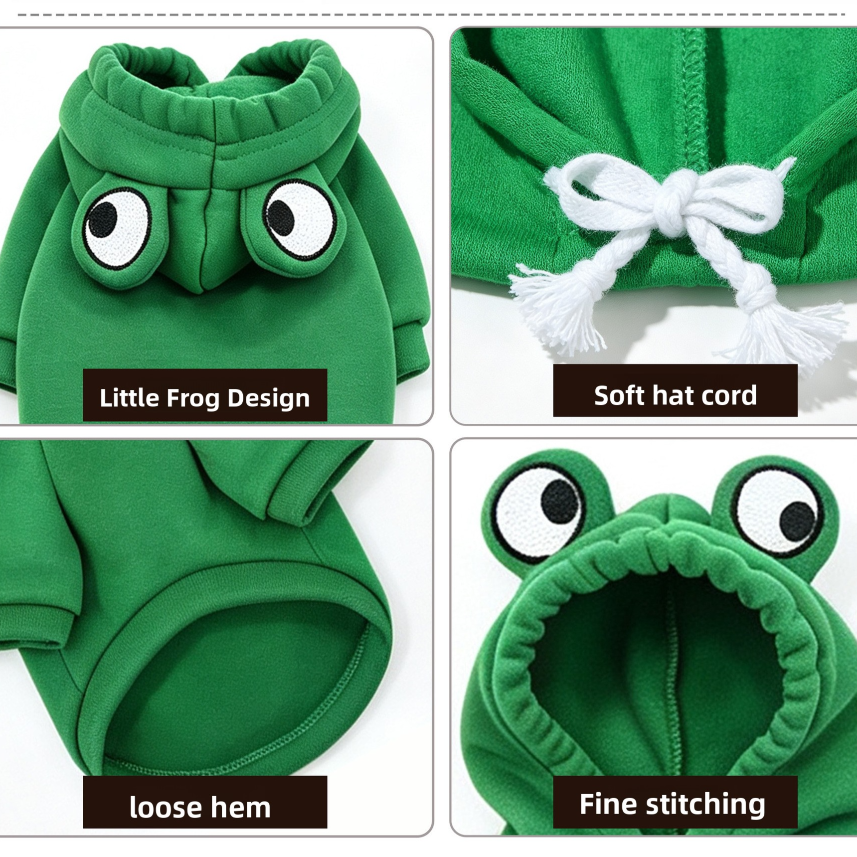 Fleece pet sweatshirts with frog and deer designs
