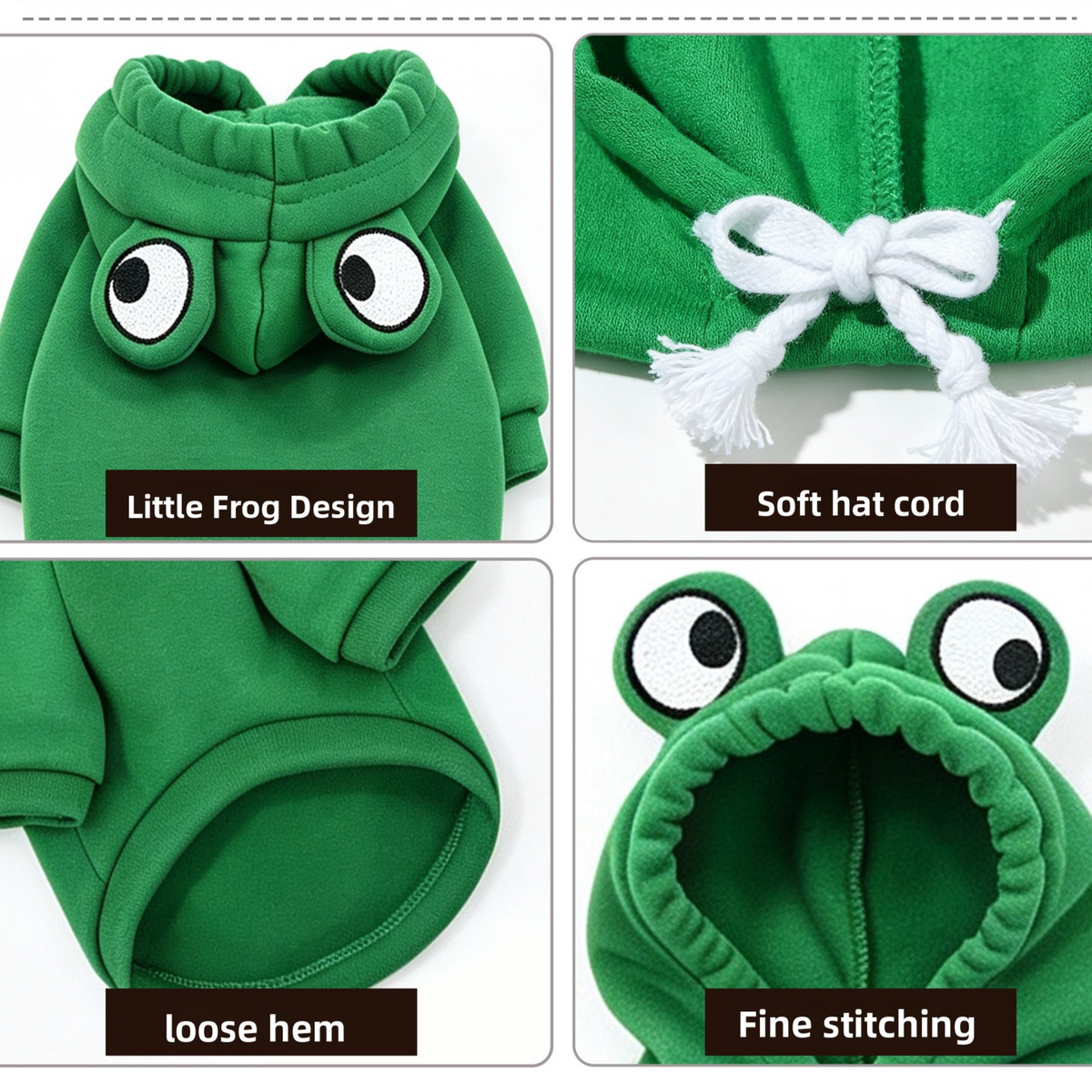 Fleece pet sweatshirts with frog and deer designs