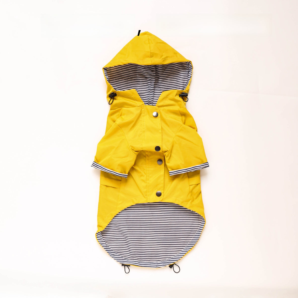 British retro thick dog raincoat with cotton lining in Red, in use with a pet