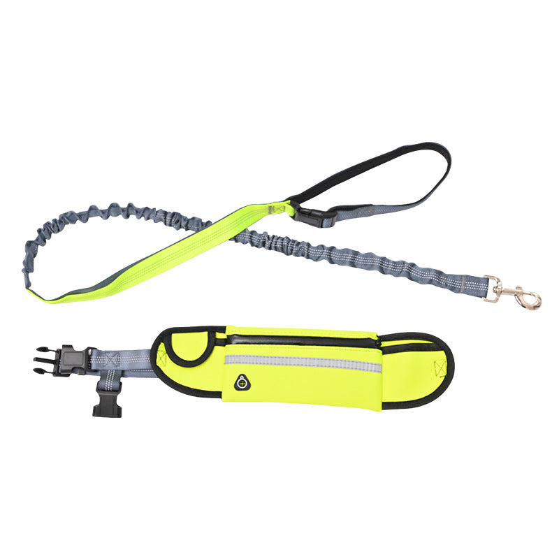 Hands free running dog lead with waist bag and bungee in black