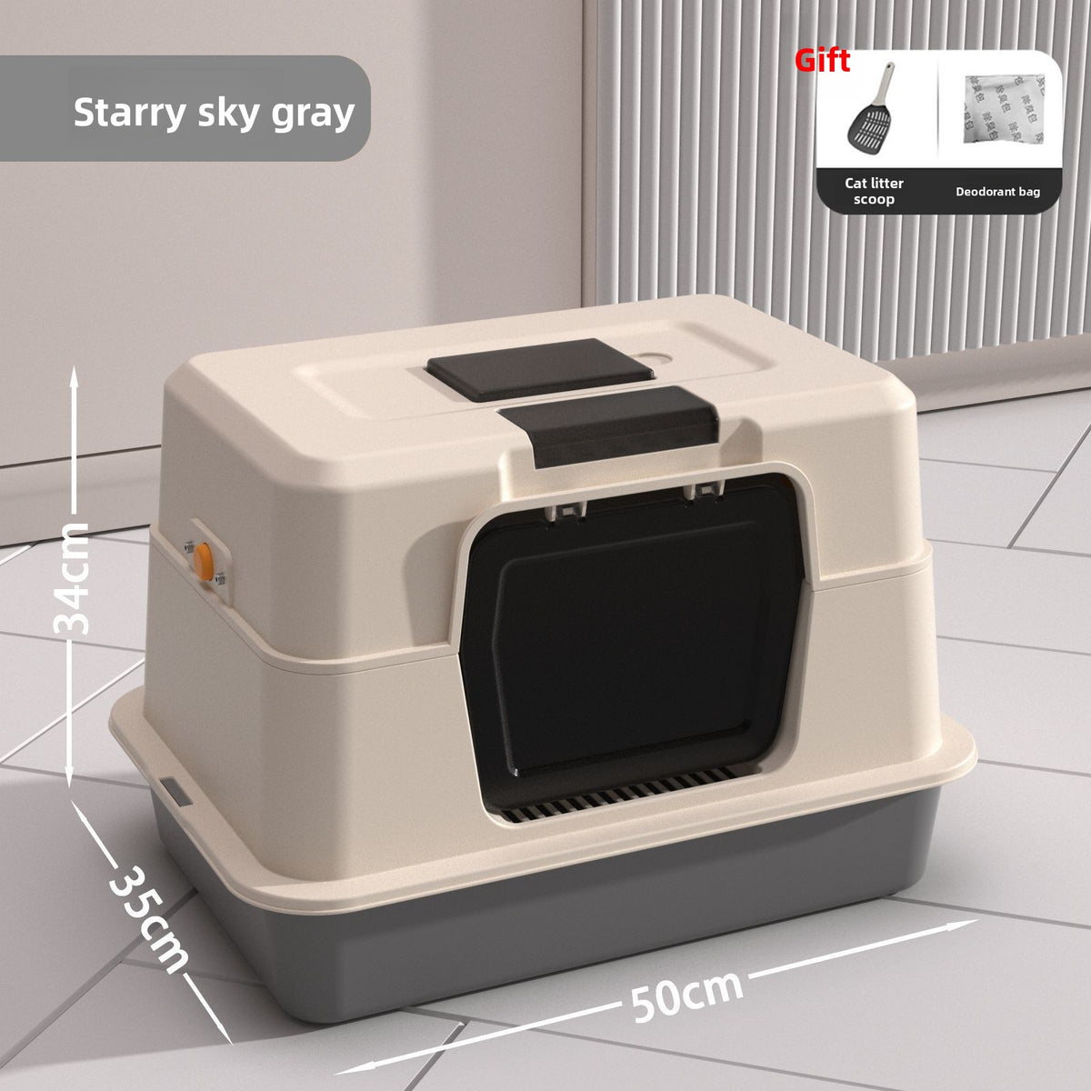 Fully Enclosed Stainless Steel Cat Litter Box, 50cm Wide