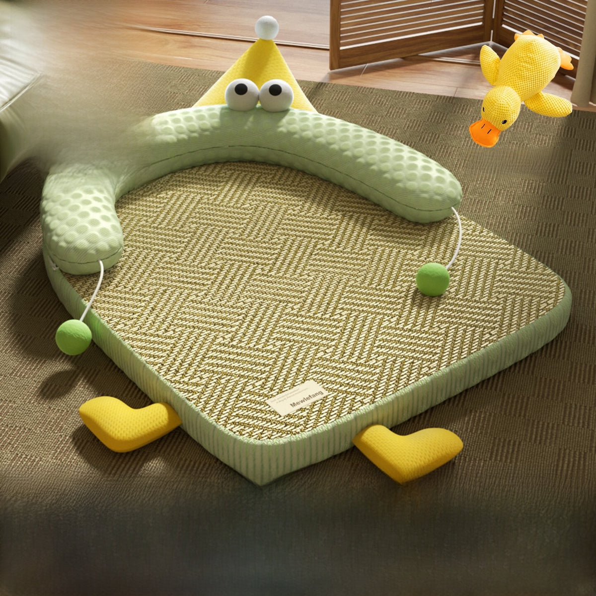 Square green washable dog bed with cooling bean mat, photo 43