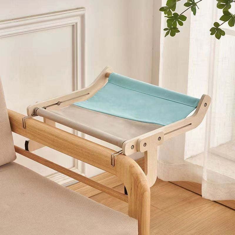 Black and white plaid cat hammock with wooden frame