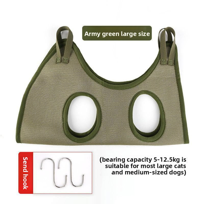 Black grooming hammock for small dogs with metal hook