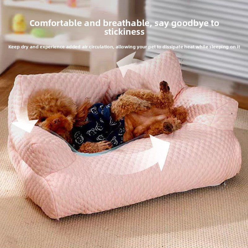 Breathable small dog bed with removable washable cover, close-up detail view