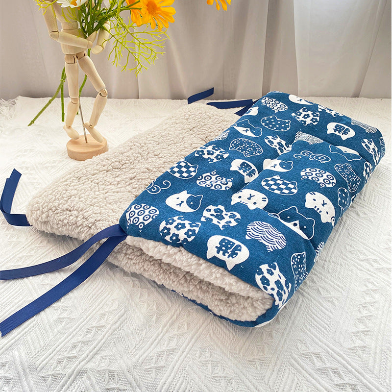 Blue cat print warm fleece pet mat for cats, photo 52