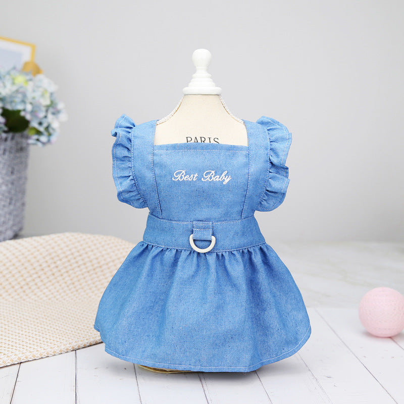 Embroidered cotton denim dress for small dogs, available in 2 colours, image 11