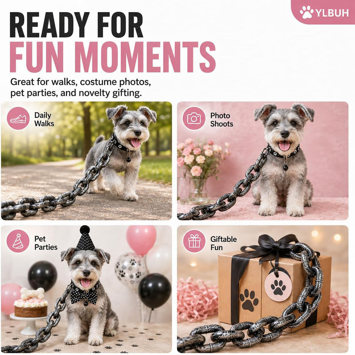 Novelty giant chain look pet lead, ideal for photos and calm strolls