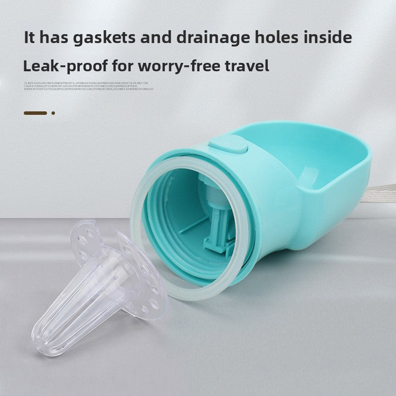 Portable pet drinking and feeding bottle in Green 320ml, side view