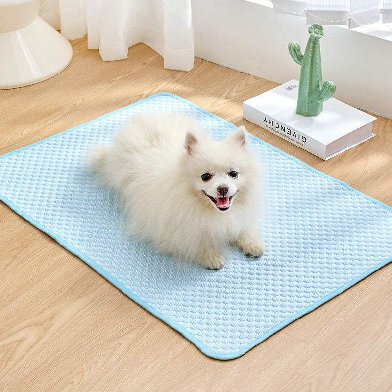 Lightweight ice silk pet cooling pad in light grey