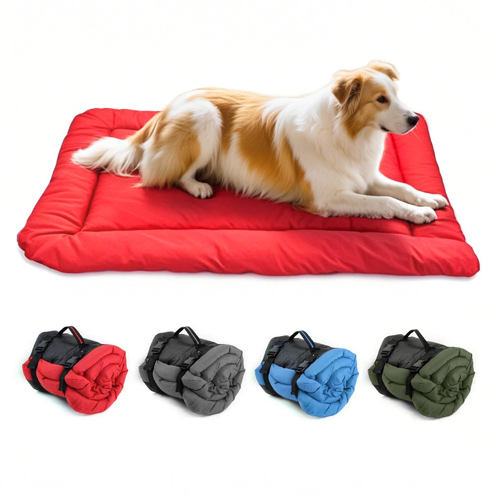 Portable waterproof dog mat in red for camping and travel